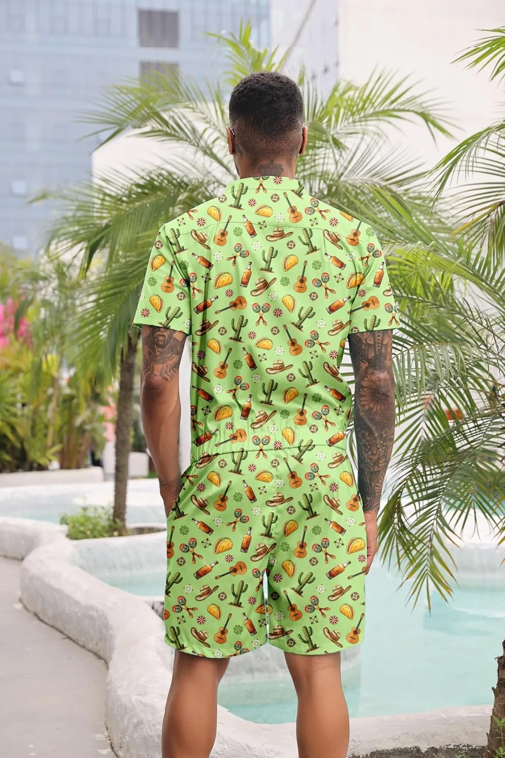 RAISEVERN Mens Romper Zipper Jumpsuit Male Shorts Sleeve One Piece Overalls Bro Outfits