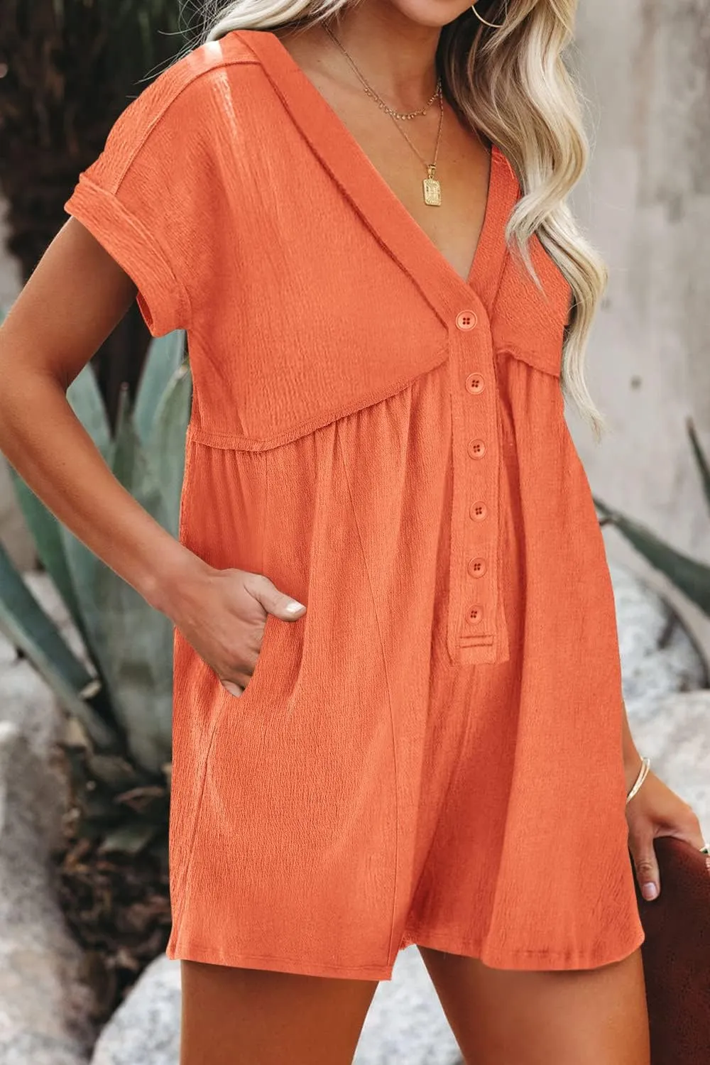 ReachMe Jumpsuits for Women Dressy Short Sleeve Rompers with Pockets Beach Jumpsuits Apparel Wide Leg Jumpers