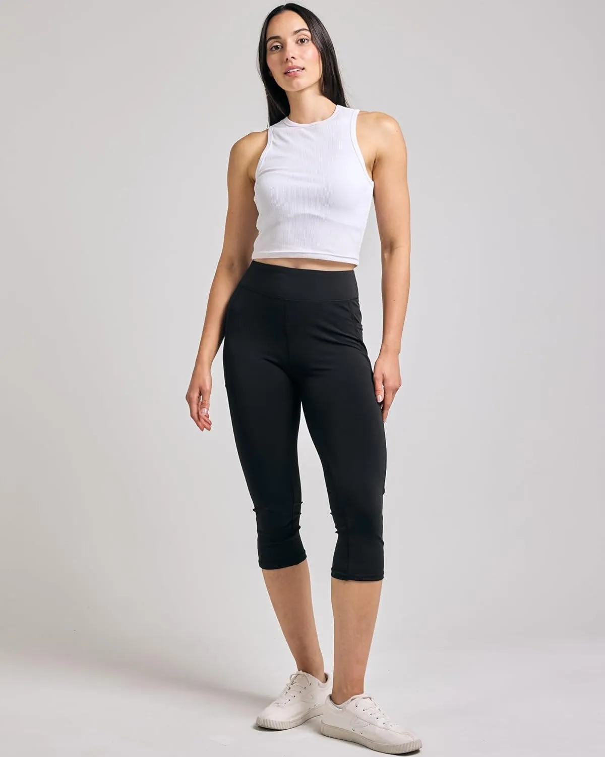 Real Essentials 4 Pack: Women's Capri Leggings with Pockets Casual Yoga Workout Exercise Pants (Available in Plus Size)