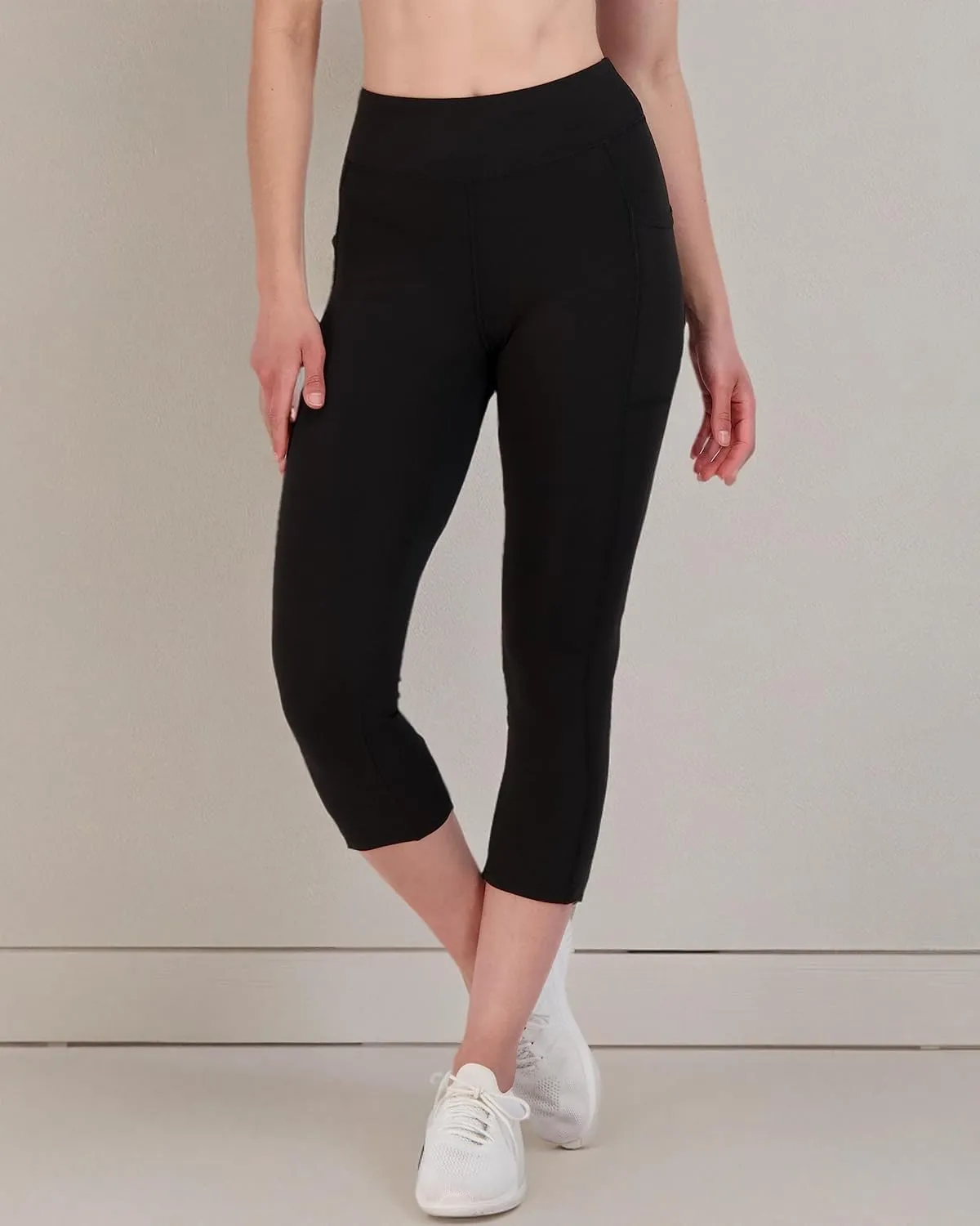 Real Essentials 4 Pack: Women's Capri Leggings with Pockets Casual Yoga Workout Exercise Pants (Available in Plus Size)