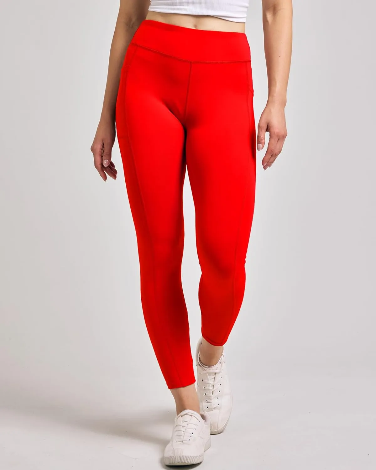Real Essentials 4-Pack: Women's Full Length Fitted Athletic Yoga Performance Leggings with Pockets (Available in Plus Size)