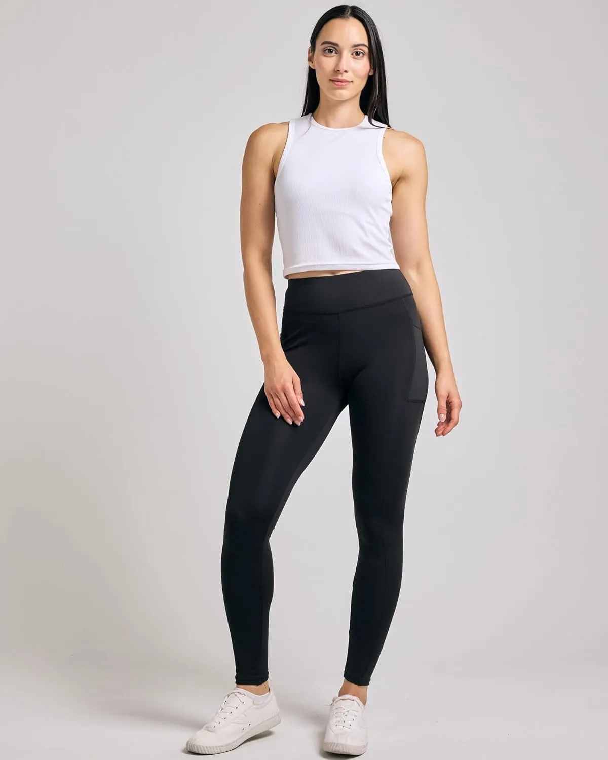 Real Essentials 4-Pack: Women's Full Length Fitted Athletic Yoga Performance Leggings with Pockets (Available in Plus Size)