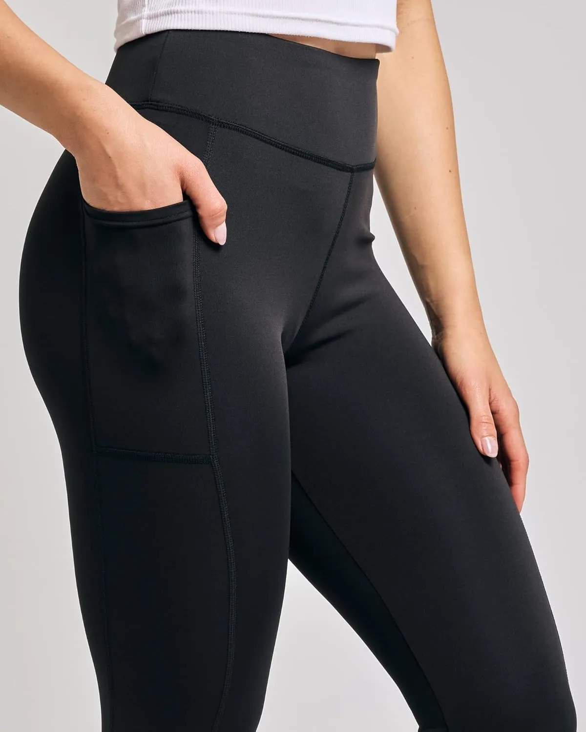 Real Essentials 4-Pack: Women's Full Length Fitted Athletic Yoga Performance Leggings with Pockets (Available in Plus Size)