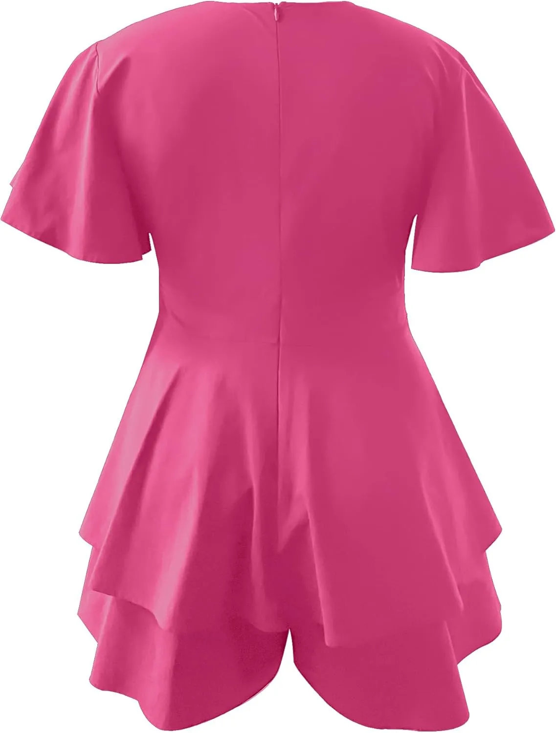 Relipop Women's Floral Rompers Jumpsuits V Neck Short Baggy Sleeve Waist Tie Double Layer Ruffle Hem Romper 2025 Trendy