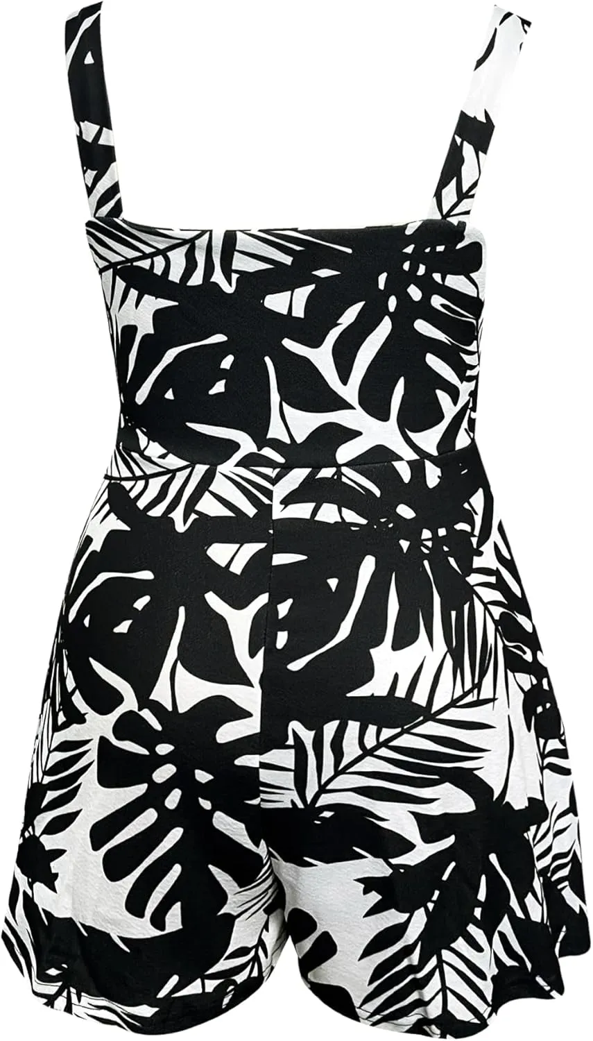 Relipop Women's Jumpsuits Floral Print Spaghetti Straps Sleeveless V Neck Front Tie Knot Rompers 2025 Beach Vacation Outfits
