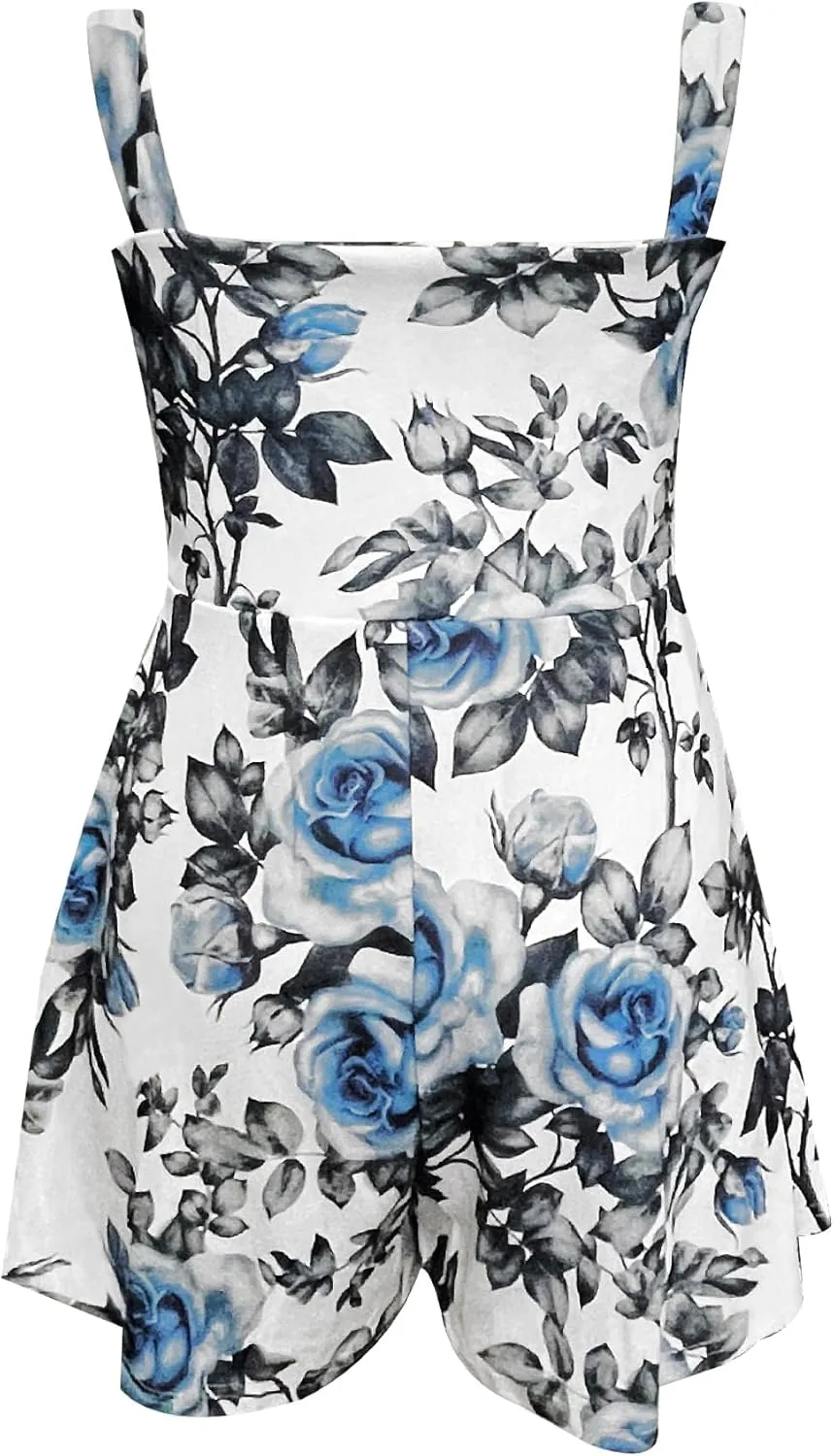 Relipop Women's Jumpsuits Floral Print Spaghetti Straps Sleeveless V Neck Front Tie Knot Rompers 2025 Beach Vacation Outfits