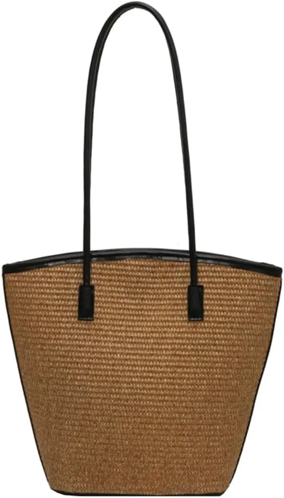 Rungion Womens Straw Beach Bags Large Woven Bucket Tote Purse Casual Straw Shoulder Bag Top Handle Handbags for Daily Use