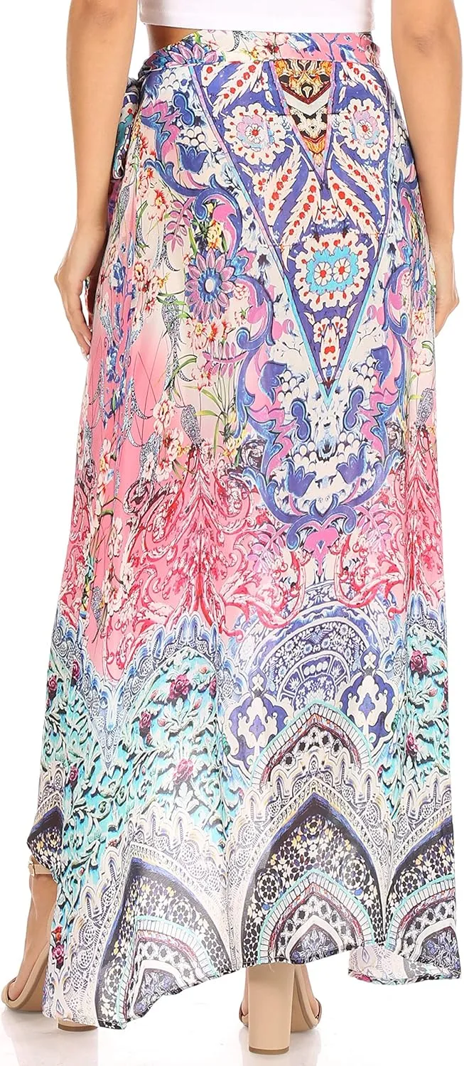 Sakkas Amaia Women's Maxi Floral Print Boho Summer Casual Long Wrap Skirt Cover-up