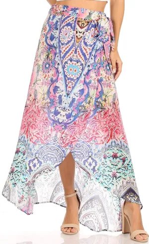 Sakkas Amaia Women's Maxi Floral Print Boho Summer Casual Long Wrap Skirt Cover-up