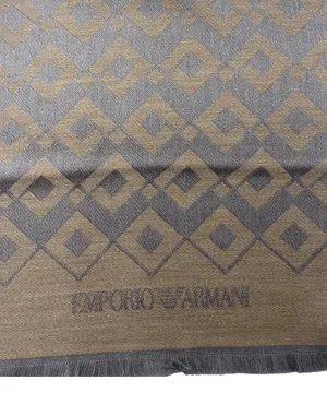 Sciarpa con stampa geometrica e frange in lana vergine