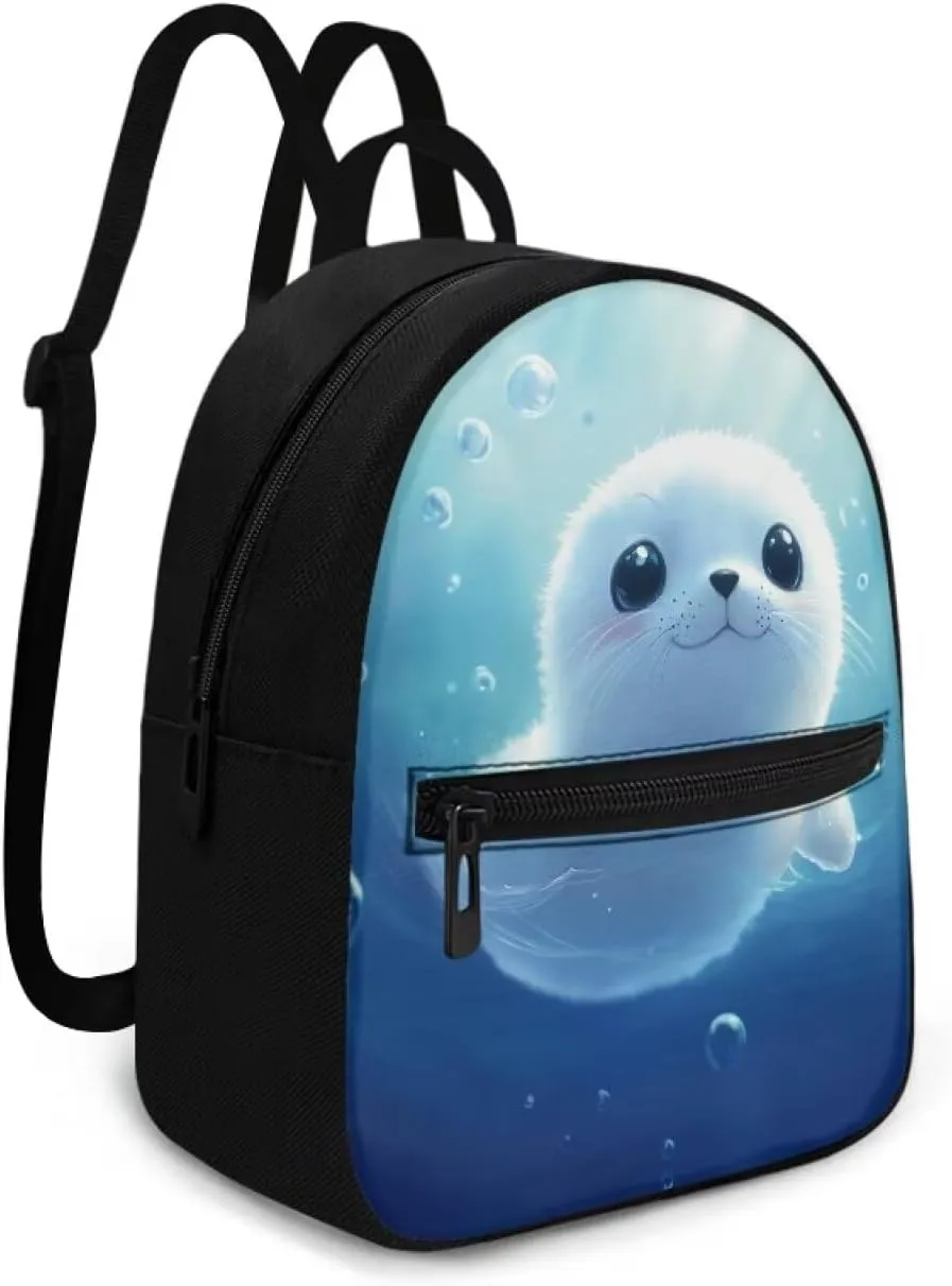 Sea Seal Women Mini Backpack, Durable Lightweight Polyester Anti-Theft Daypack for Women, Travel Casual Rucksack Small Size