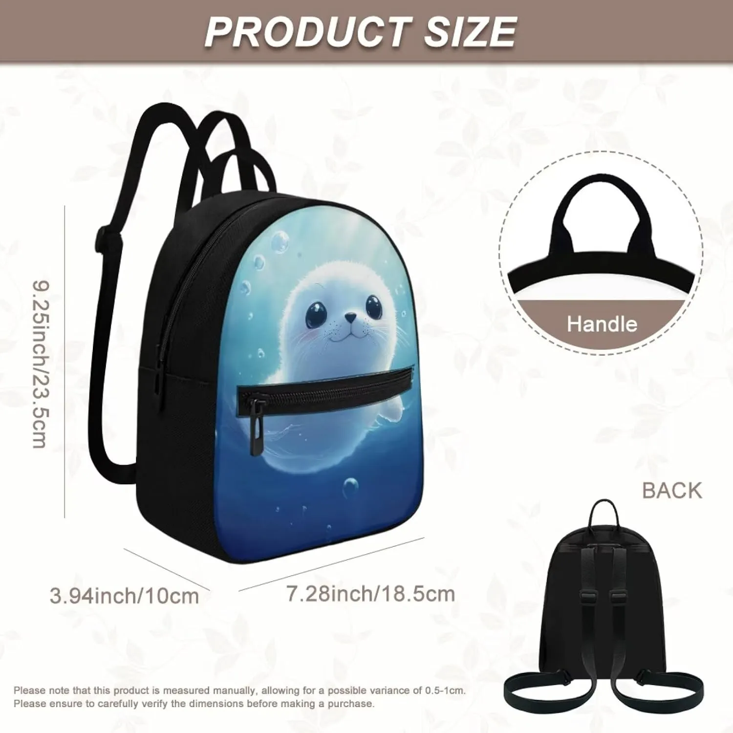 Sea Seal Women Mini Backpack, Durable Lightweight Polyester Anti-Theft Daypack for Women, Travel Casual Rucksack Small Size