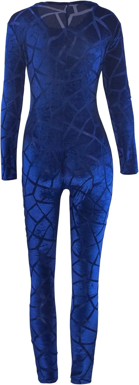 sedmoda Women's Sexy Bodycon Jumpsuits Long Sleeve Sheer Mesh Patchwork Side Zipper Party Club Rompers
