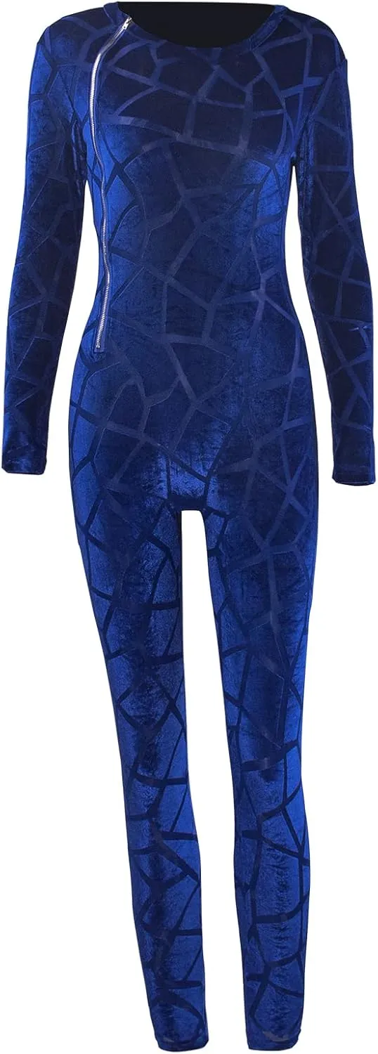 sedmoda Women's Sexy Bodycon Jumpsuits Long Sleeve Sheer Mesh Patchwork Side Zipper Party Club Rompers