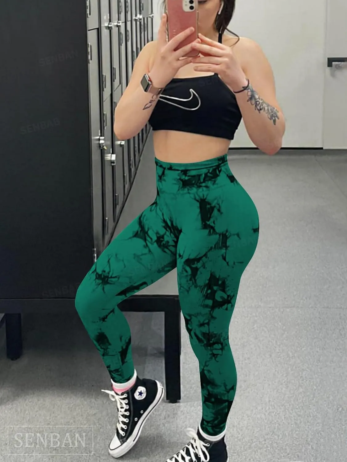 SENBAN Women Scrunch Workout Leggings: Butt Lifting High Waisted Yoga Pants - Tie Dye Seamless Booty Gym Leggings