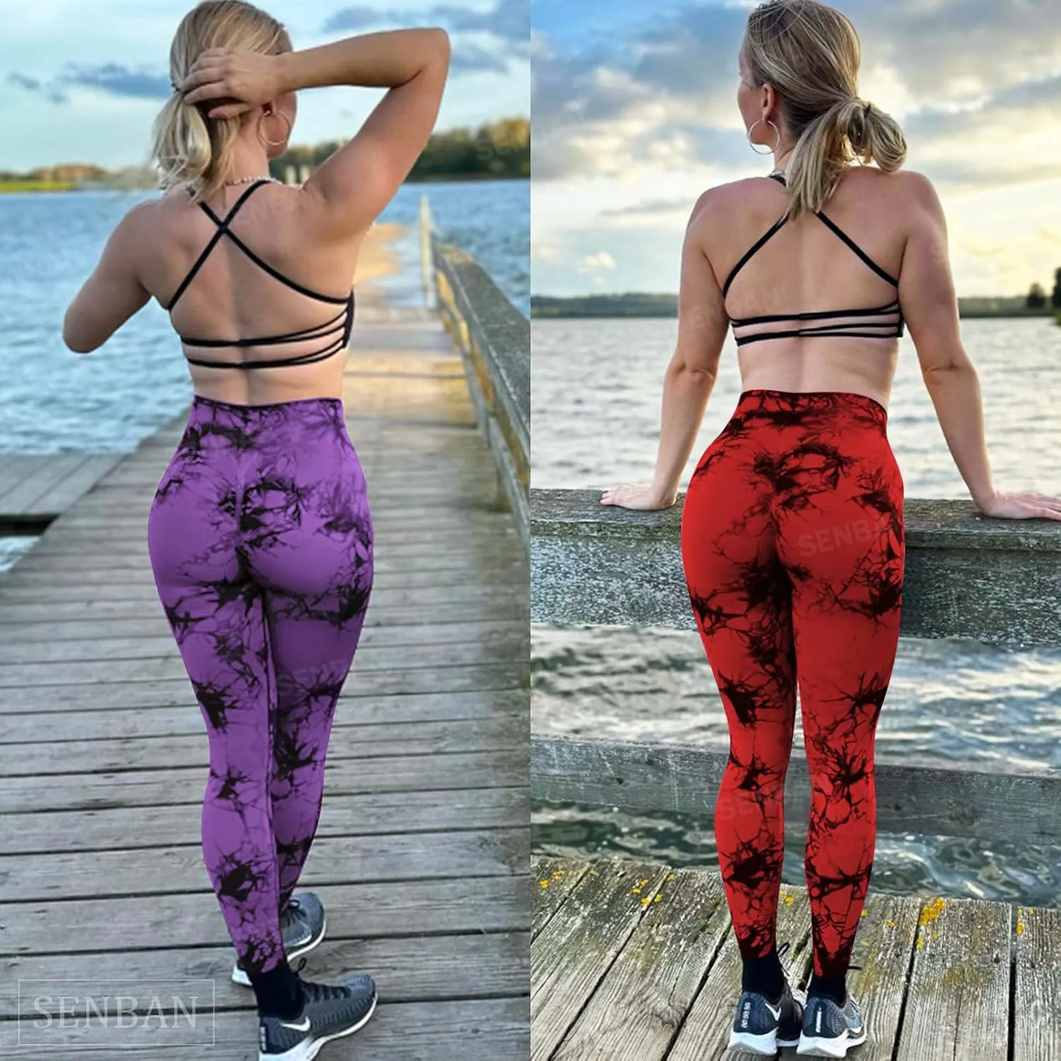 SENBAN Women Scrunch Workout Leggings: Butt Lifting High Waisted Yoga Pants - Tie Dye Seamless Booty Gym Leggings