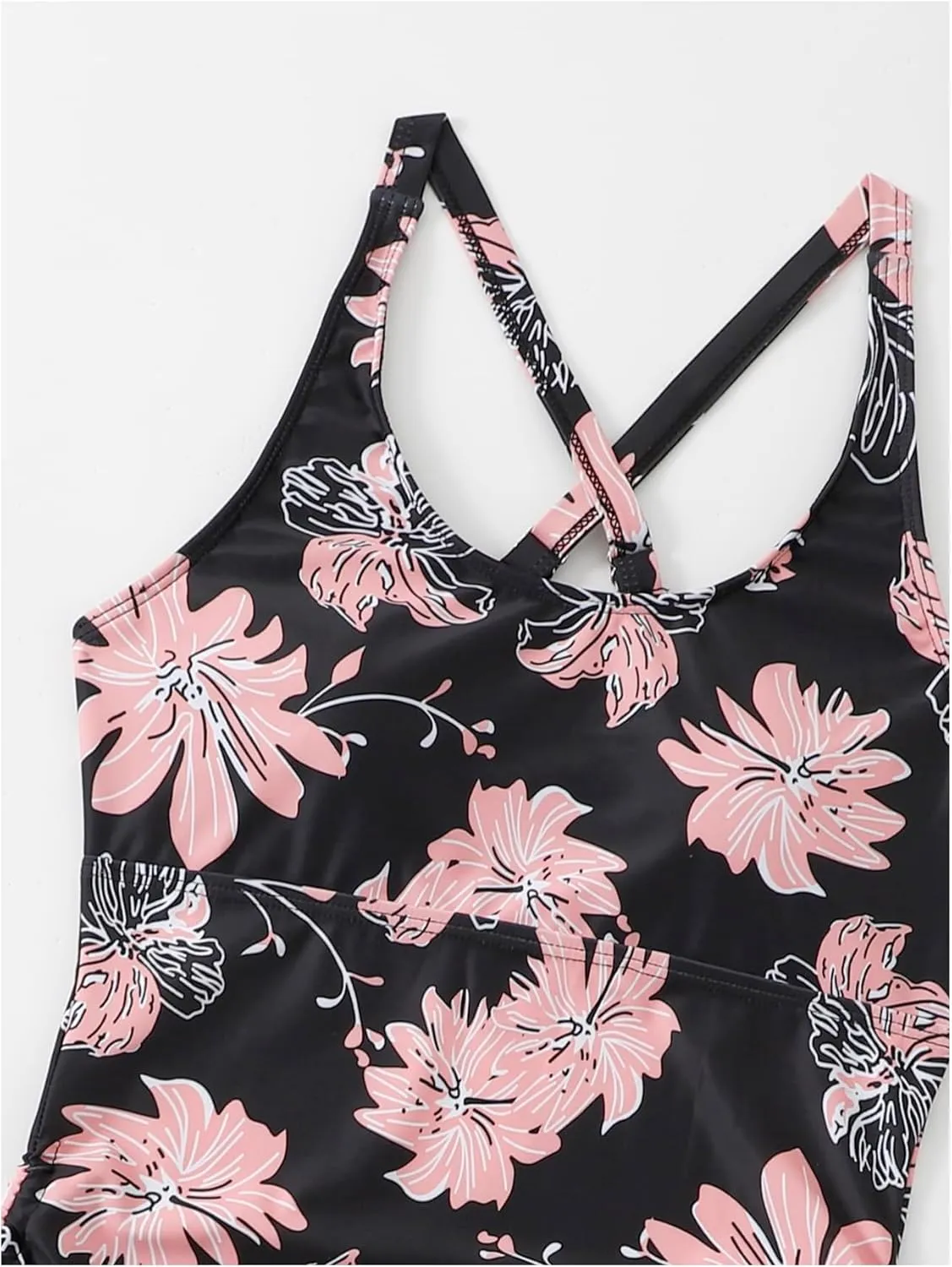 SHENHE Women's 2 Piece Tankini Swimsuits Tummy Control Floral Swim Tank Top with Shorts