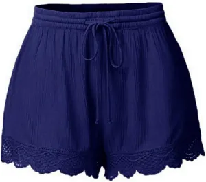 Shorts for Women Bottom Lace Drawstring High Waisted Wide Leg Skorts Elastic Waist Baggy Casual Solid Color Outfits