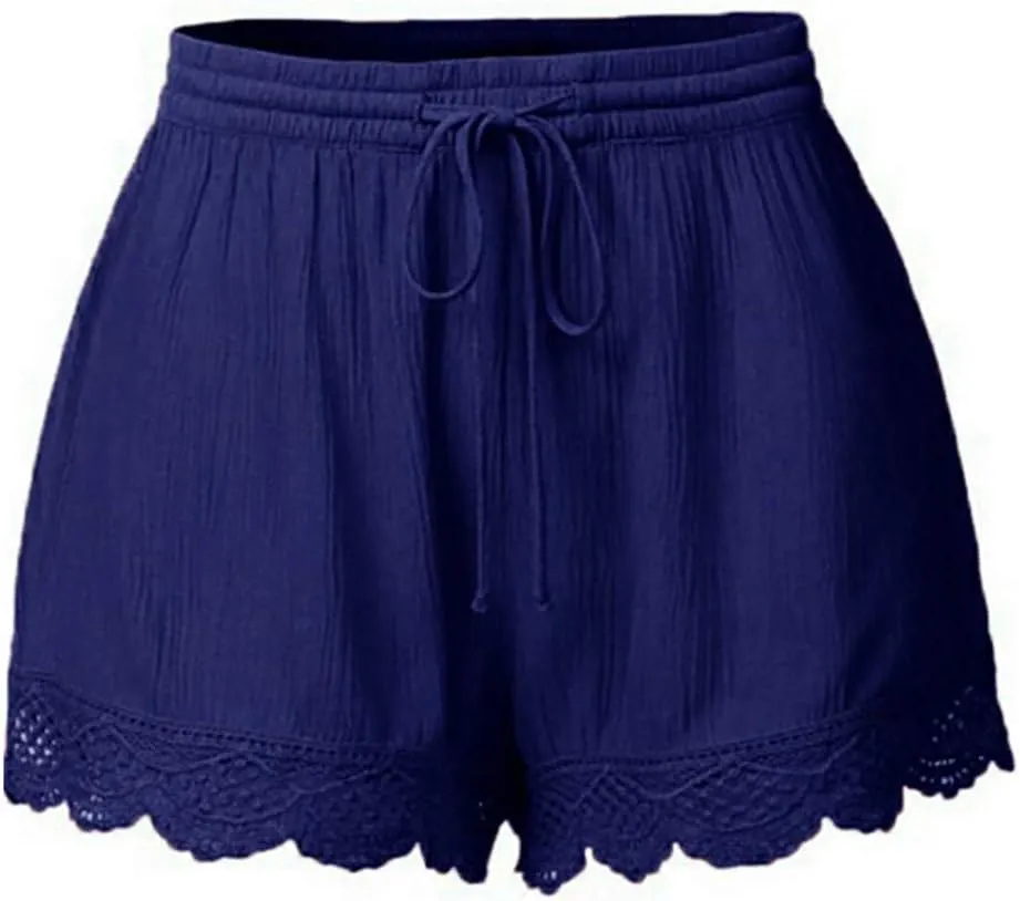 Shorts for Women Bottom Lace Drawstring High Waisted Wide Leg Skorts Elastic Waist Baggy Casual Solid Color Outfits