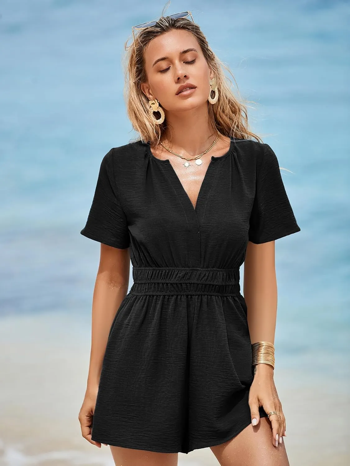 Simplee Women's Summer Dressy Casual Short Sleeve Cute Rompers Empire Waist Flowy Dress