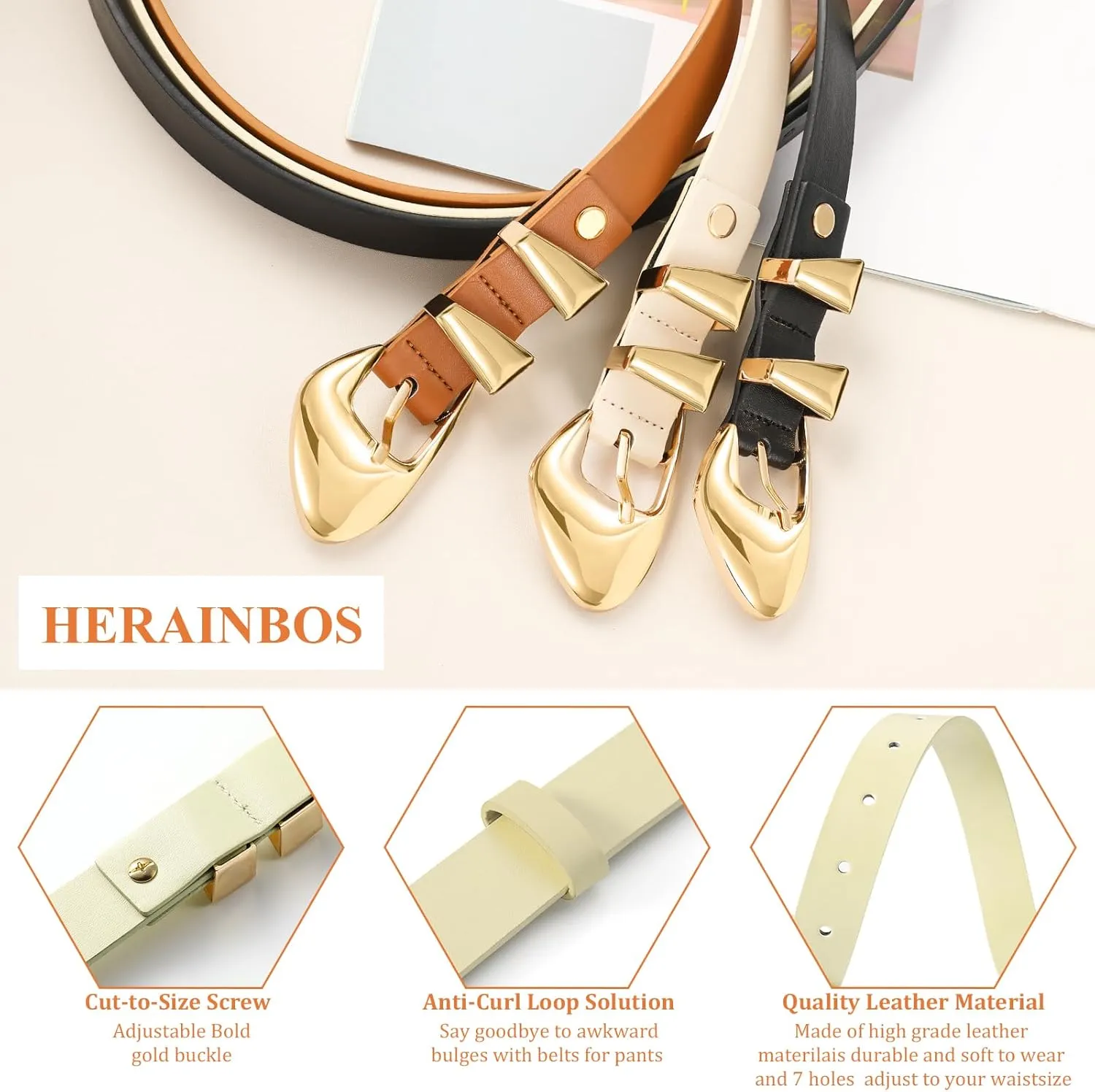 Skinny Belt, Black Leather Belt Women Belts for Jeans Dresses Pants with Adjustable belt Buckle 1 Width