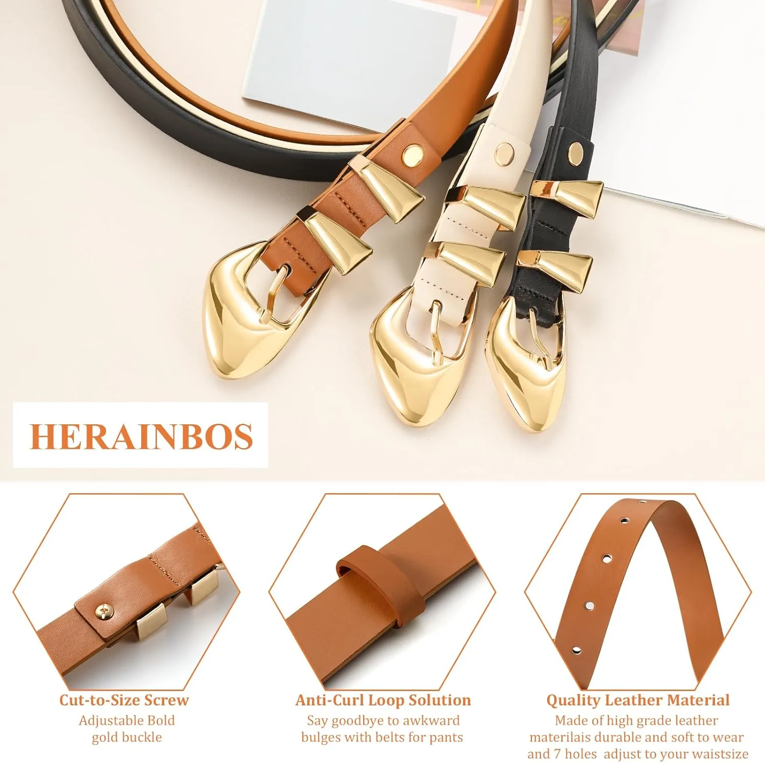 Skinny Belt, Black Leather Belt Women Belts for Jeans Dresses Pants with Adjustable belt Buckle 1 Width
