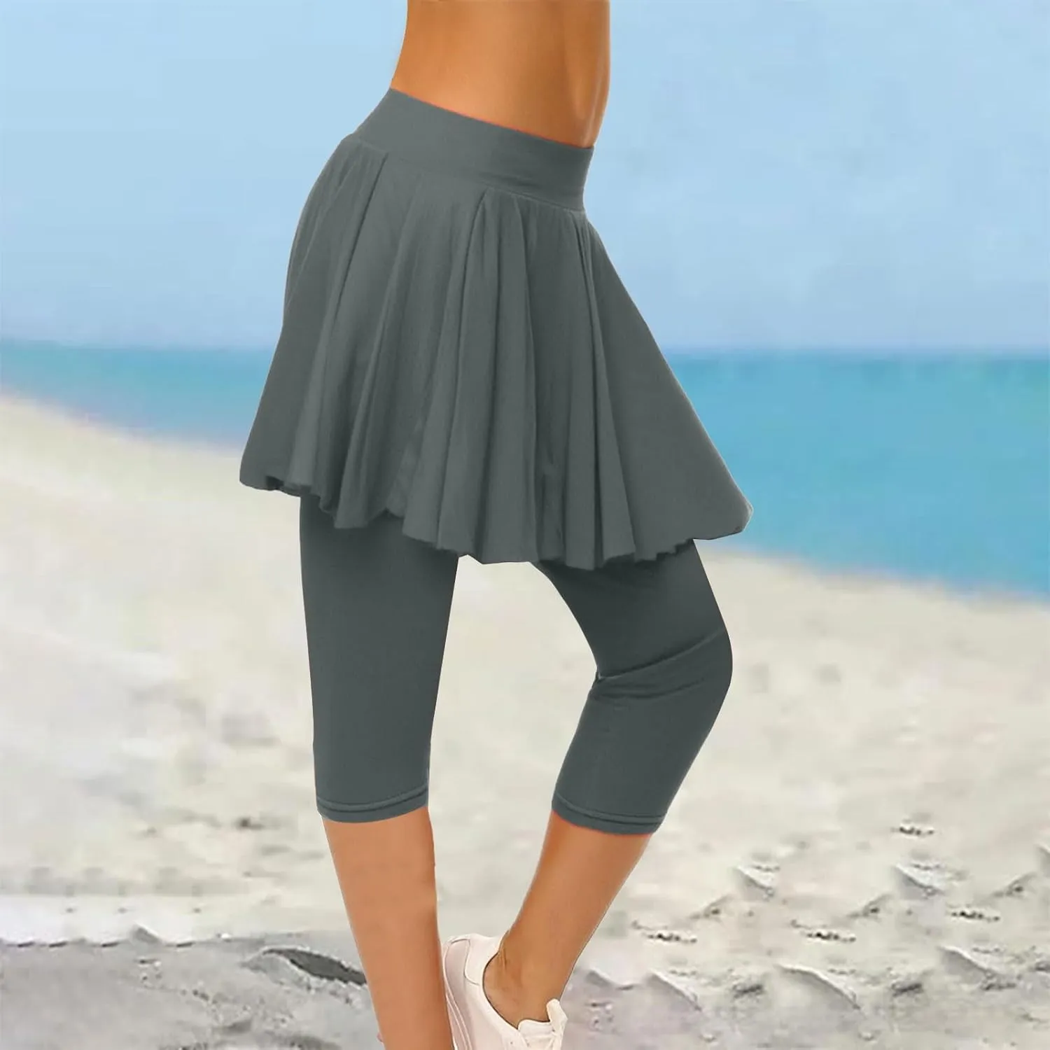 Skirted Leggings for Women 2025 Tennis Golf Skorts Capris Cropped Gym Sport Running Yoga Legging with Skirts Summer