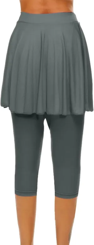 Skirted Leggings for Women 2025 Tennis Golf Skorts Capris Cropped Gym Sport Running Yoga Legging with Skirts Summer