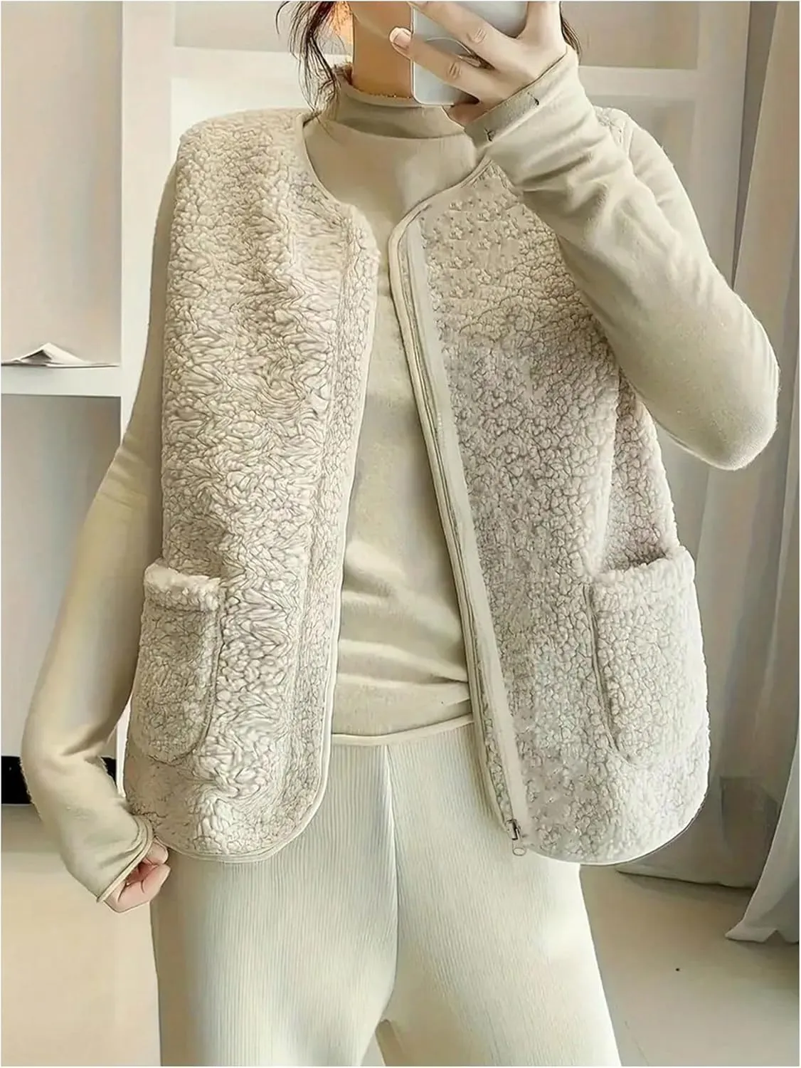 SOLY HUX Women's Fleece Sweater Vest Zip Up Sleeveless Sherpa Tank Top Jackets with Pockets