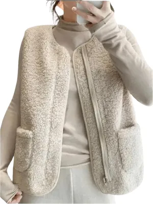 SOLY HUX Women's Fleece Sweater Vest Zip Up Sleeveless Sherpa Tank Top Jackets with Pockets