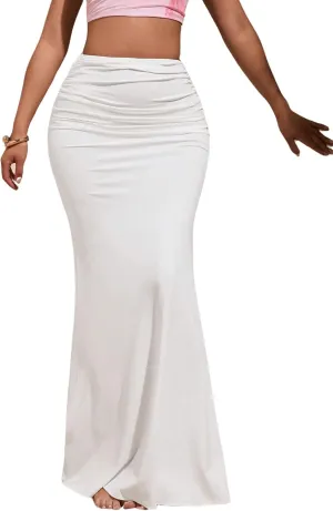 SOLY HUX Women's Summer Ruched High Waist Maxi Long Skirt Elegant Bodycon Fishtail Skirts