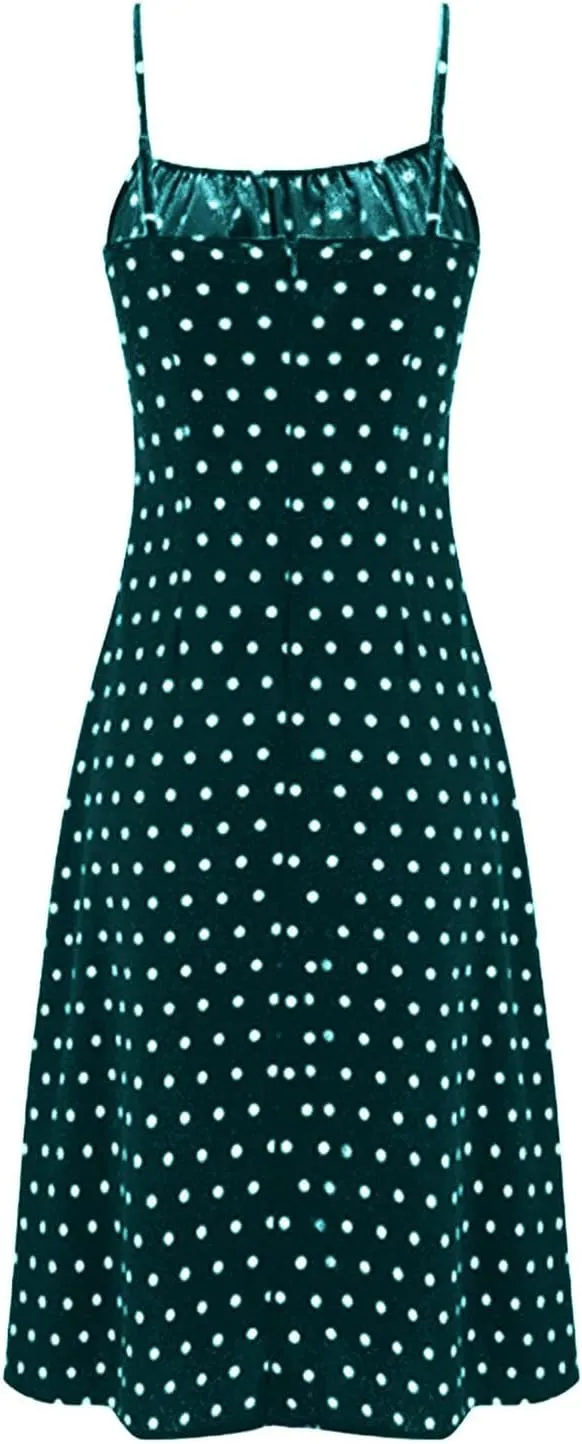 Spaghetti Strap Dresses for Women 2025 Polka Dot Sleeveless Slit Midi Dress Summer Sexy Boho Flowy Beach Vacation Sundress