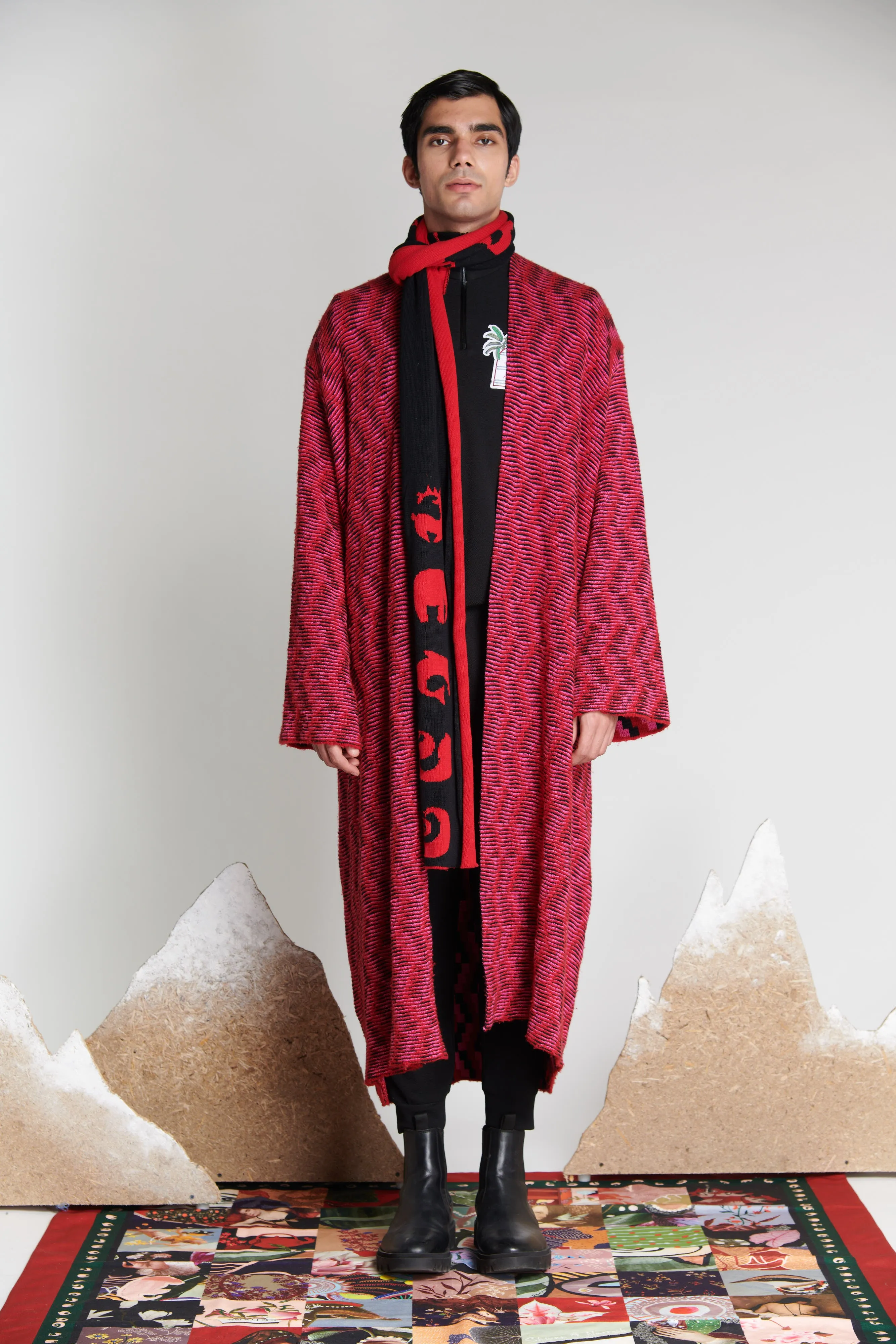 Stagger Jacquard Knit Coat
