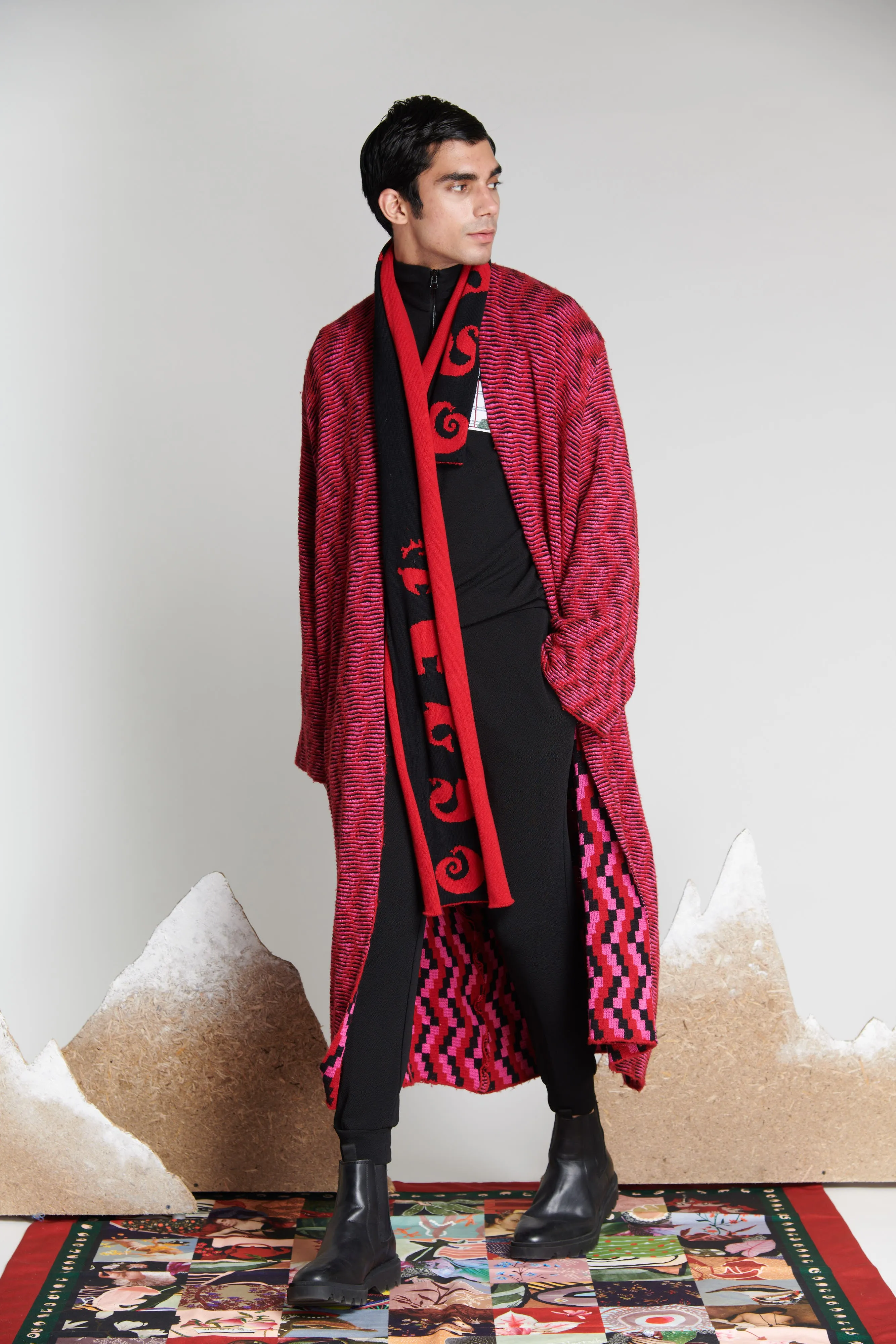 Stagger Jacquard Knit Coat