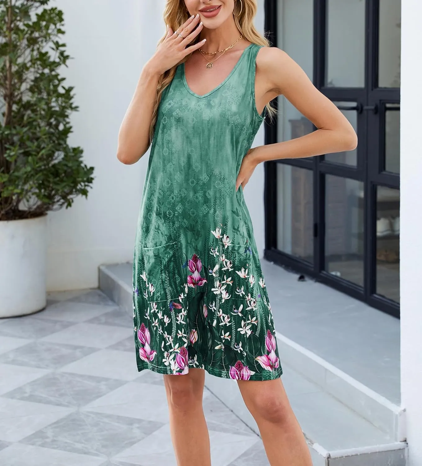 Summer Dresses for Women 2025 Vintage Floral V-Neck Sundresses Casual Beach Vacation Tank Dress