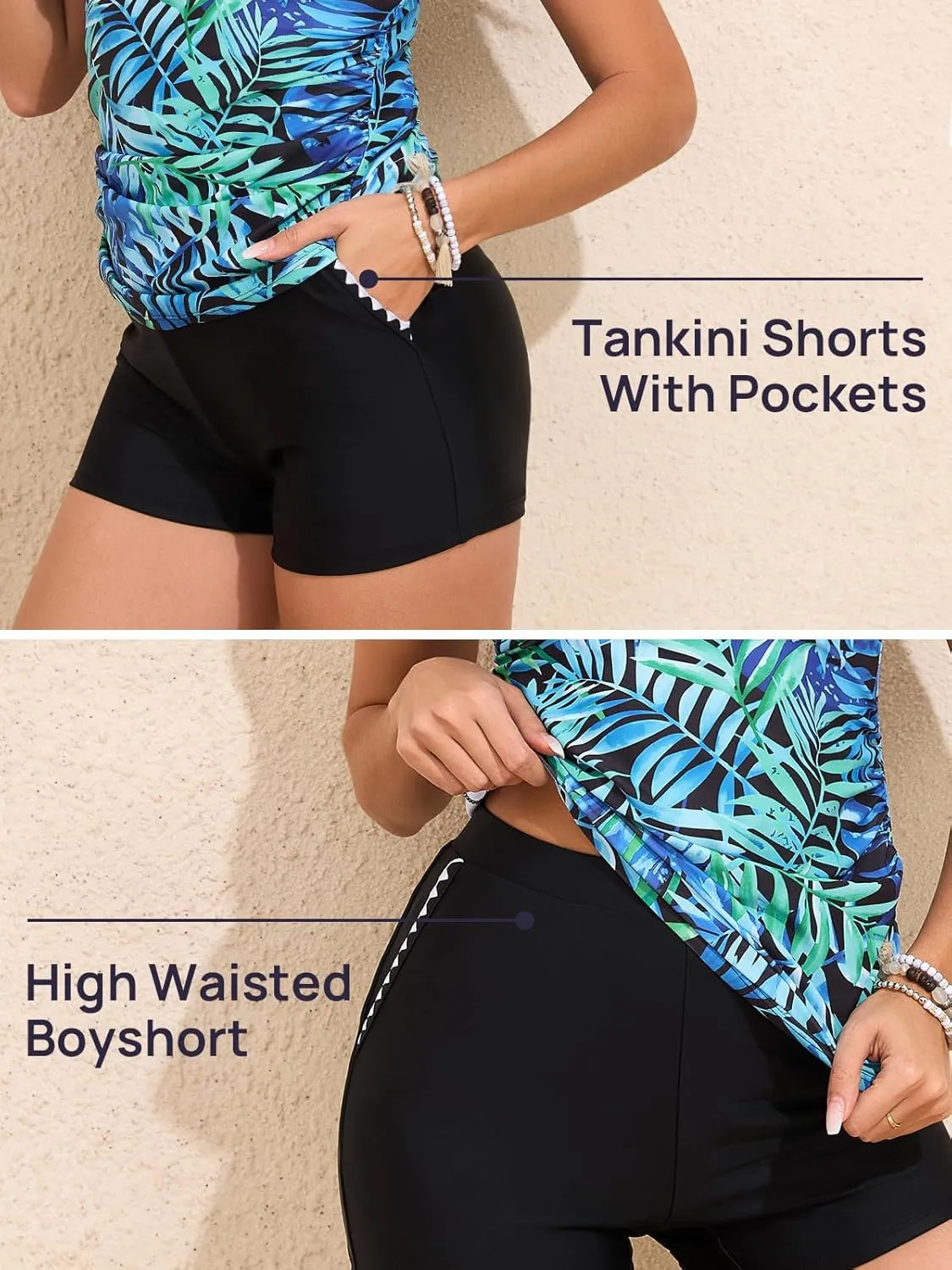 Summer Mae V-Neck Women Tankini Swimsuits Two-Piece with Side Pockets Swim Shorts 2025 Tie-Back Straps Bathing Suits