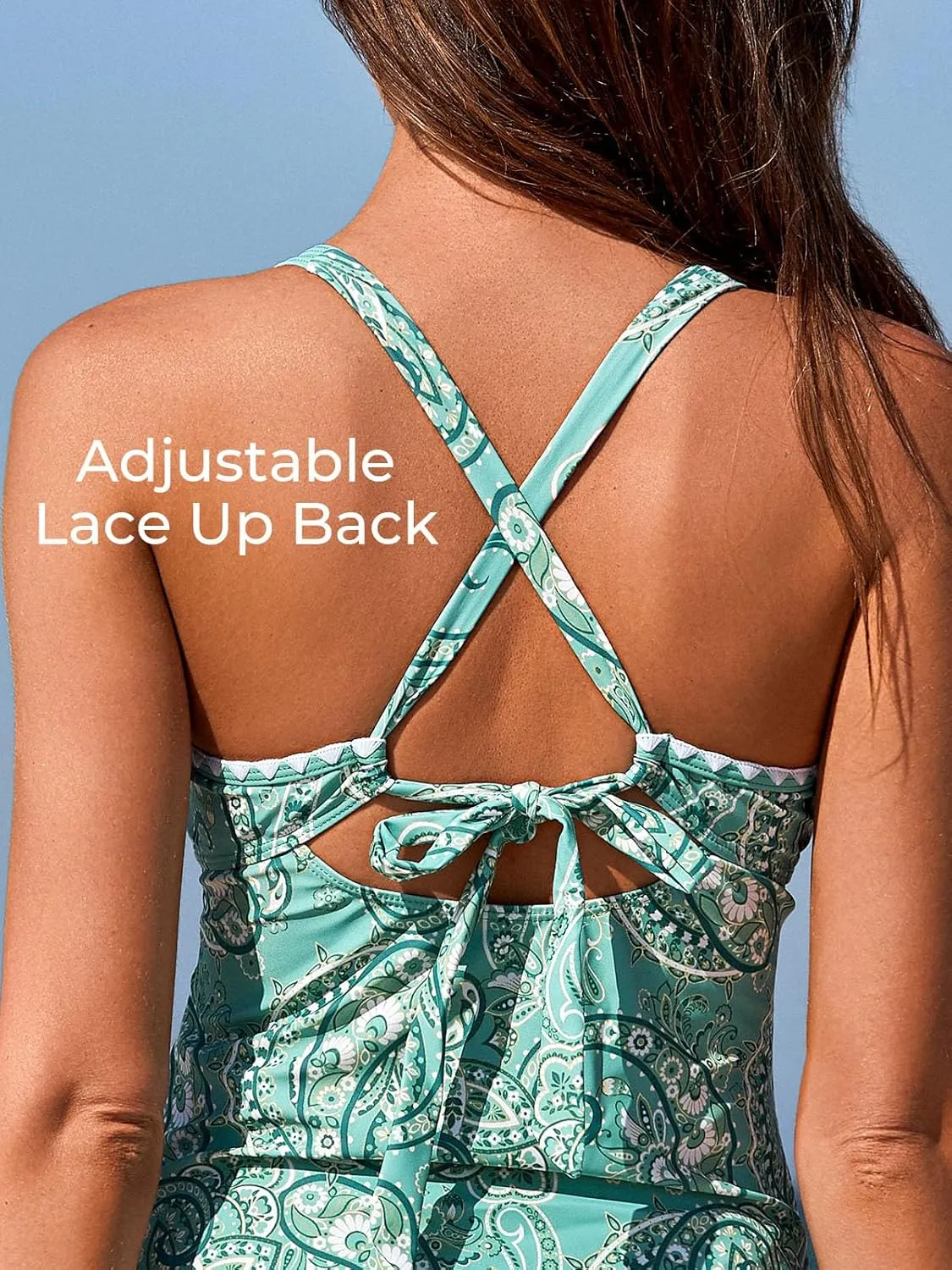 Summer Mae V-Neck Women Tankini Swimsuits Two-Piece with Side Pockets Swim Shorts 2025 Tie-Back Straps Bathing Suits