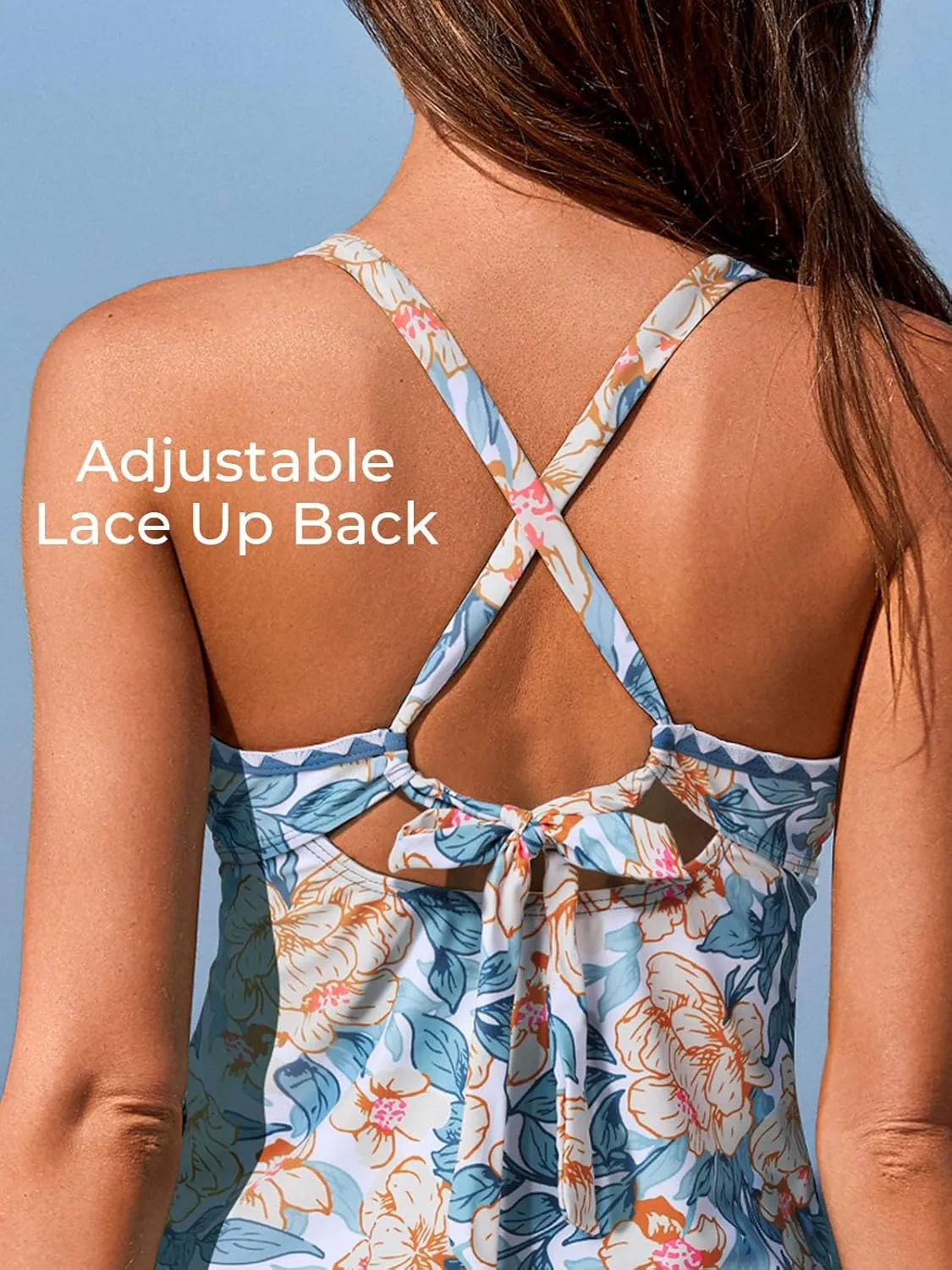 Summer Mae V-Neck Women Tankini Swimsuits Two-Piece with Side Pockets Swim Shorts 2025 Tie-Back Straps Bathing Suits