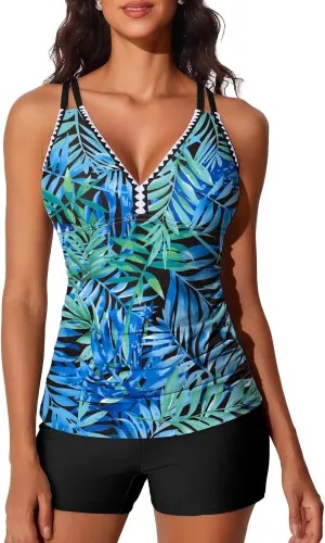 Summer Mae V-Neck Women Tankini Swimsuits Two-Piece with Side Pockets Swim Shorts 2025 Tie-Back Straps Bathing Suits