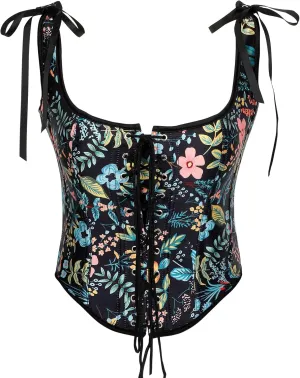 SUOSDEY Women Vintage Floral Corset Top Renaissance Vest Camisole Flower Print Bustier