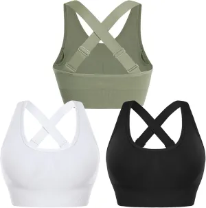 Sykooria Adjustable Sports Bra for Women High Support Padded Workout Tops Packs Gym Fitness Running Yoga Bras