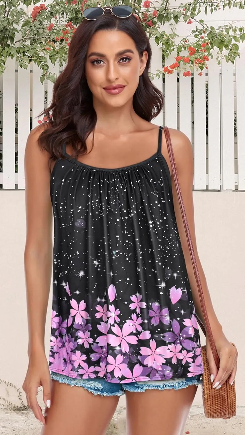 Tank Top for Women Spaghetti Strap Camisole Summer Scoop Neck Loose Fit Casual Sleeveless Shirts