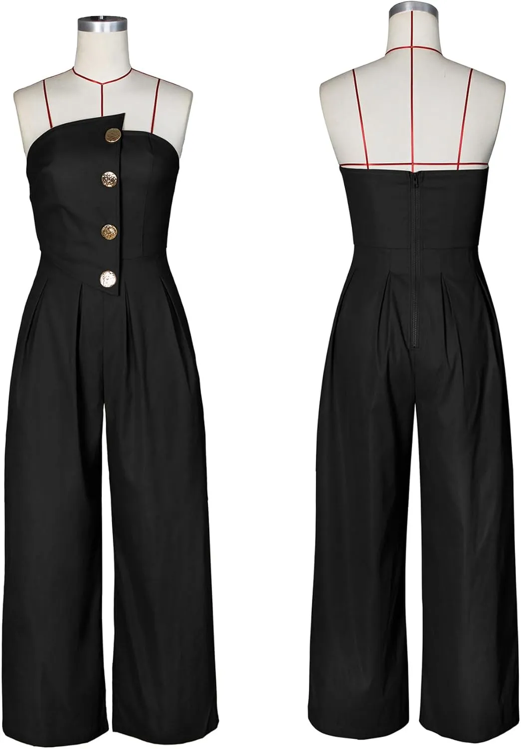 Tcremisa Sexy Strapless Cargo Jumpsuit Summer Sleeveless Metal Button One Piece Wide Leg Jumpsuits Romper