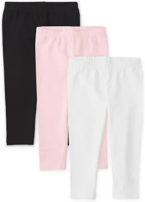 The Children's Place Girls Capri Leggings, Black/Shell/White 3 Pack, X-Large