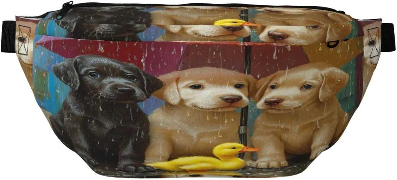 Three Puppies Sitting Under Umbrella Fanny Pack For Women Man, Waist Belt Bag Crossbody For Sports Travel Hiking Running Jogging
