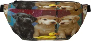 Three Puppies Sitting Under Umbrella Fanny Pack For Women Man, Waist Belt Bag Crossbody For Sports Travel Hiking Running Jogging