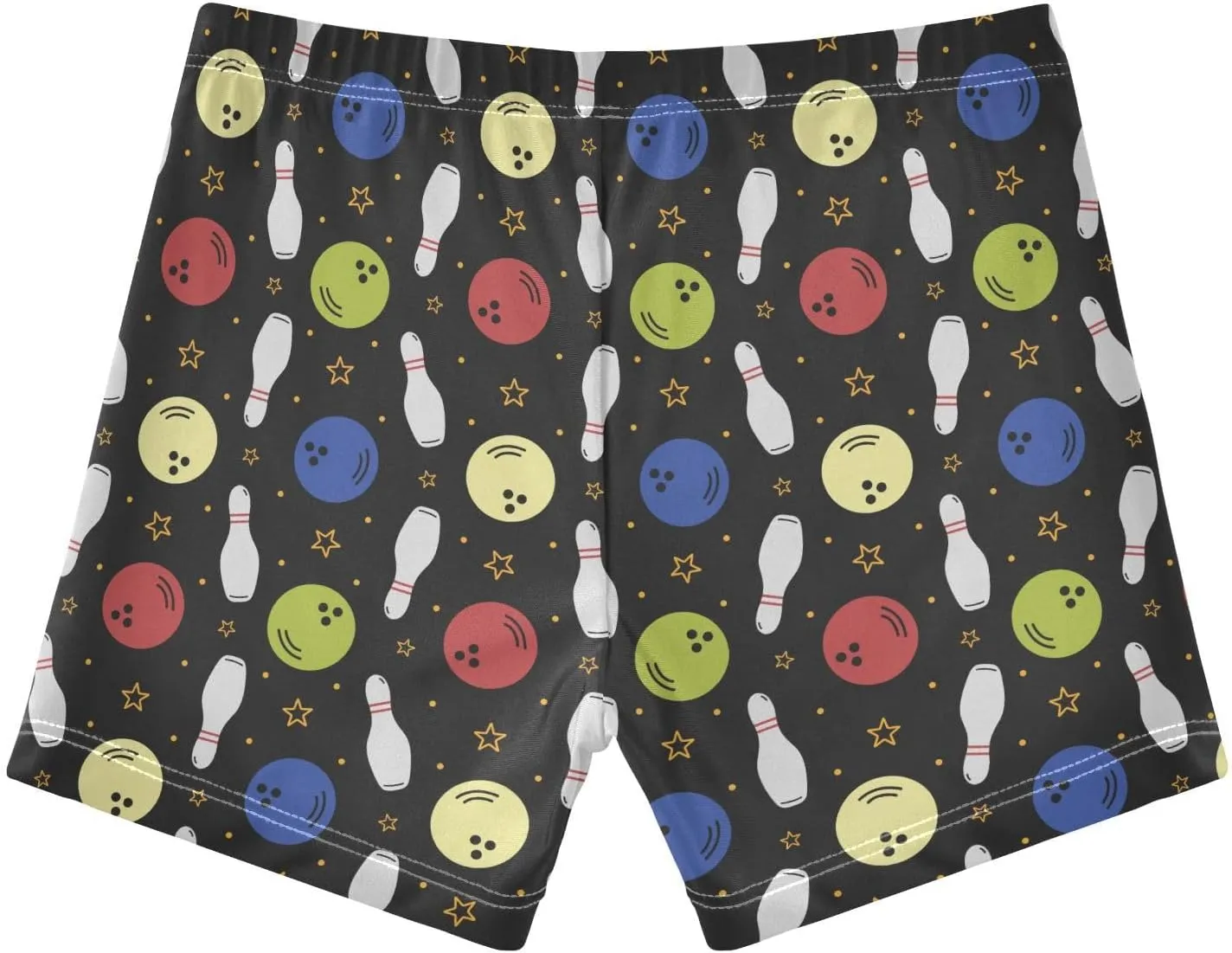 Toddler Boys Swim Trunks,Bowling Pins and Balls on Black Pattern Soft Kids Swim Shorts Sports Pants for Beach Pool