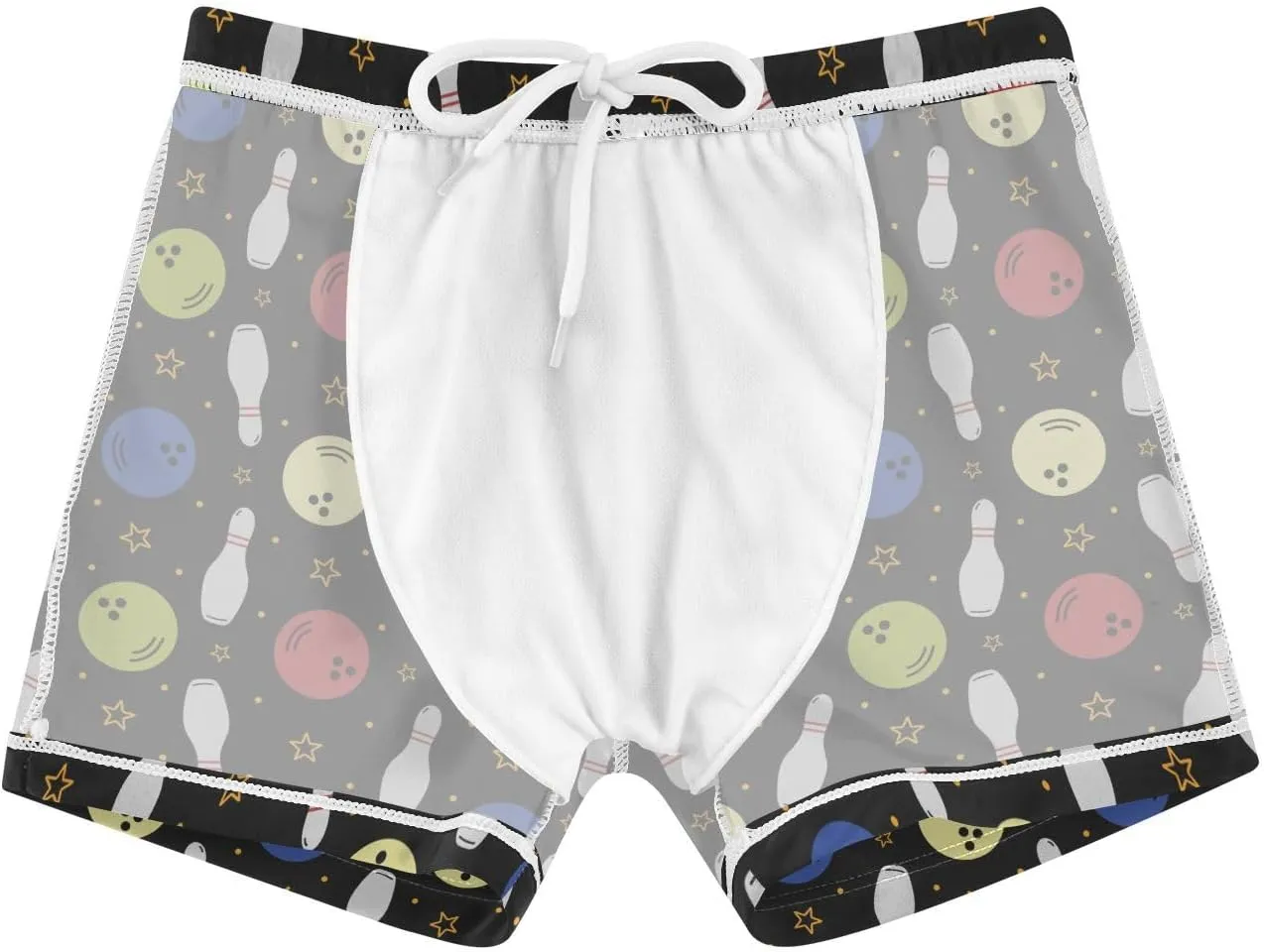 Toddler Boys Swim Trunks,Bowling Pins and Balls on Black Pattern Soft Kids Swim Shorts Sports Pants for Beach Pool