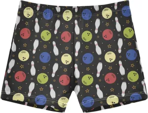 Toddler Boys Swim Trunks,Bowling Pins and Balls on Black Pattern Soft Kids Swim Shorts Sports Pants for Beach Pool