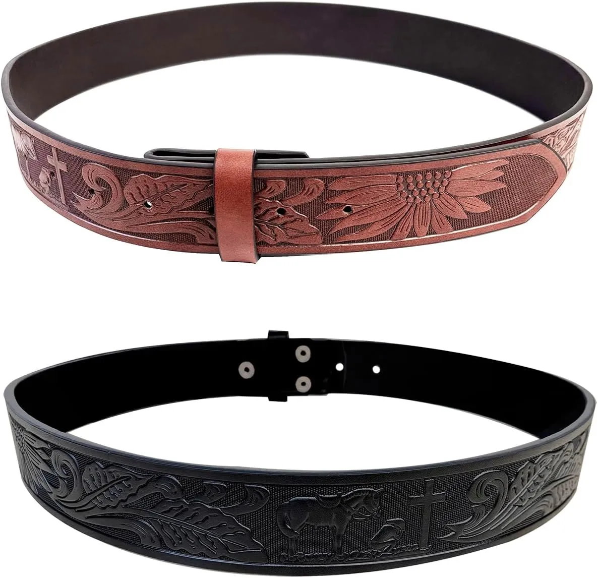 TOPACC 2 Pack Western Belts for Men Women Without Buckle Cowgirl Cowboy Belt Strap 1.5"